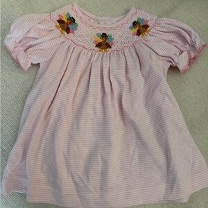Petit Babe - Pink Striped Baby Dress with Floral Embroidery